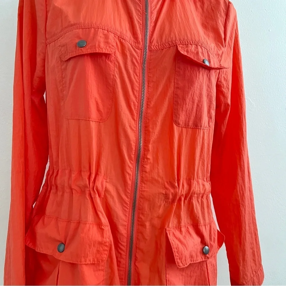 NEW GAP Coral Orange Nylon Rain Jacket Water Resistant Utility Anorak Parka Mid